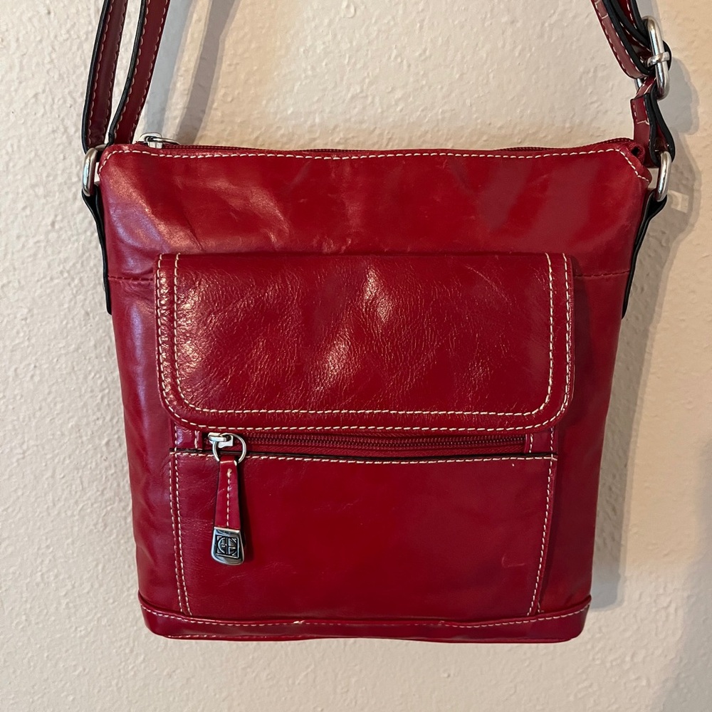 Giani Bernini Red Leather Crossbody Bag with Glossy Finish Never Used